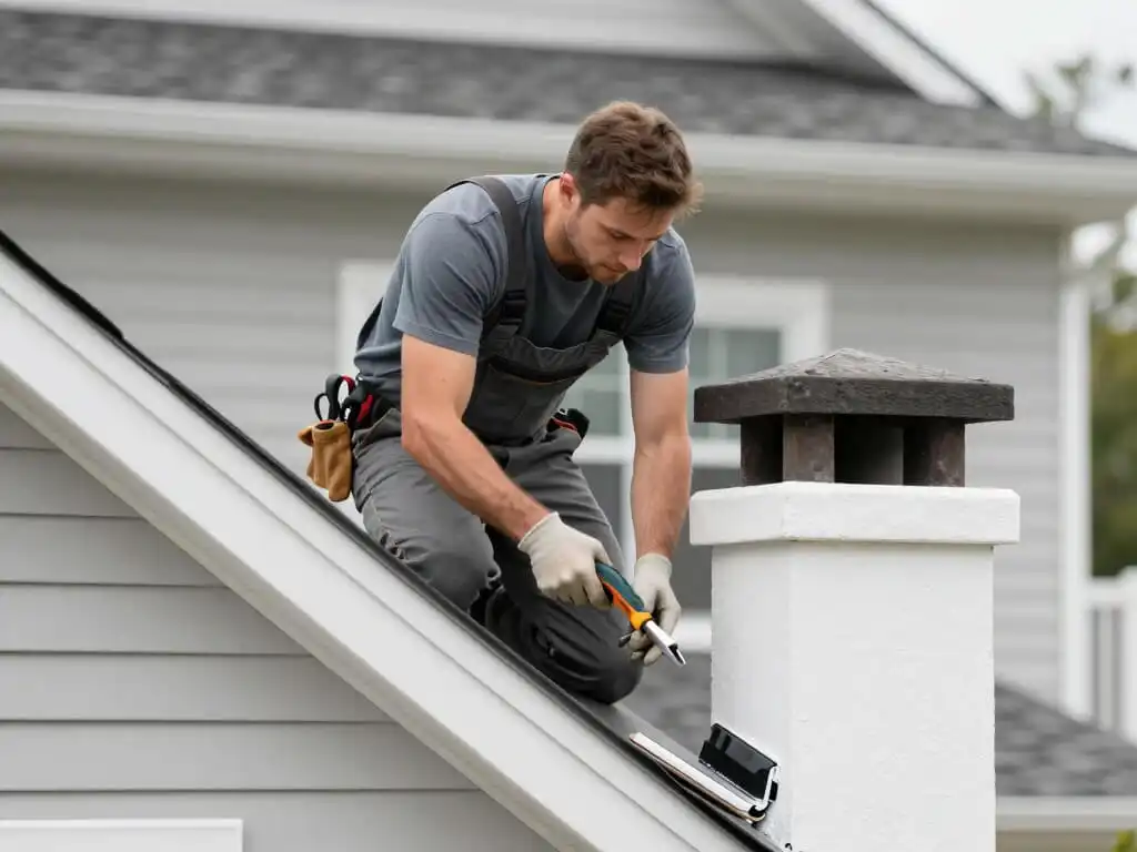 roofers doing flash repair on a residential roof
