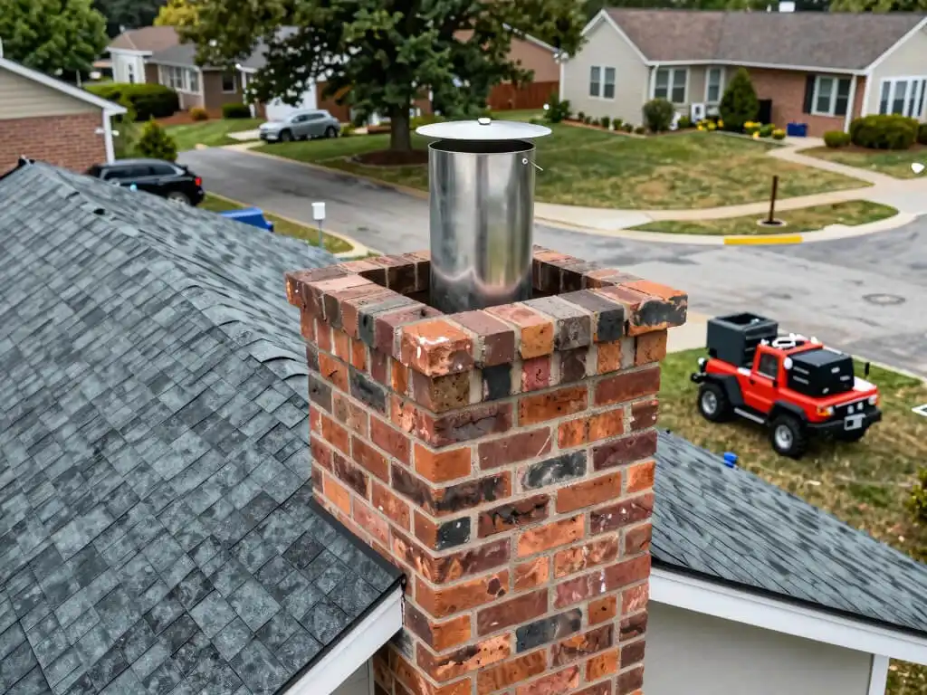image of chimney showing chimney liners on a residential roof