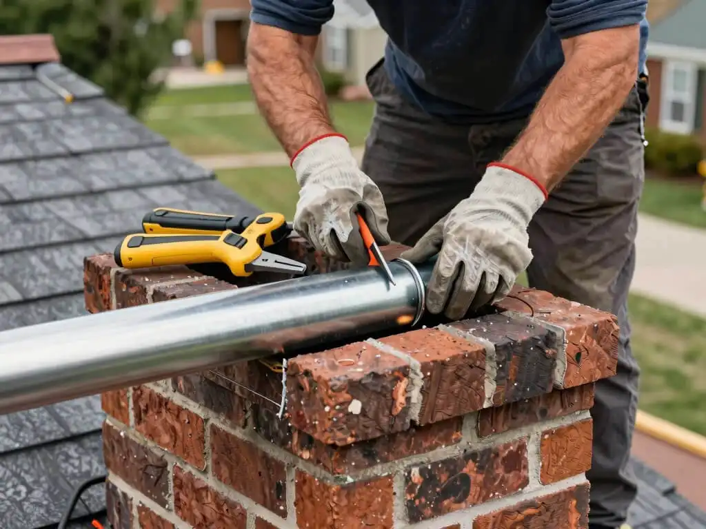 image of a roofer repairing chimney liner