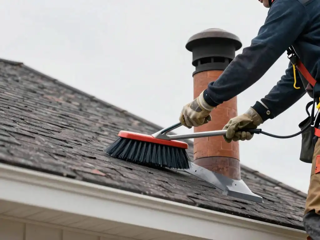 close up image of roofer doing chimney sweeping in a residential home