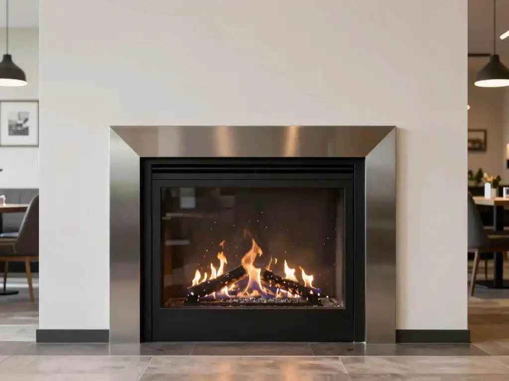image showing modern fireplace in a commercial building or restaurant